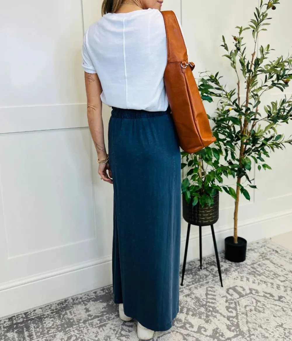 Grey/Blue Jersey Midi Skirt