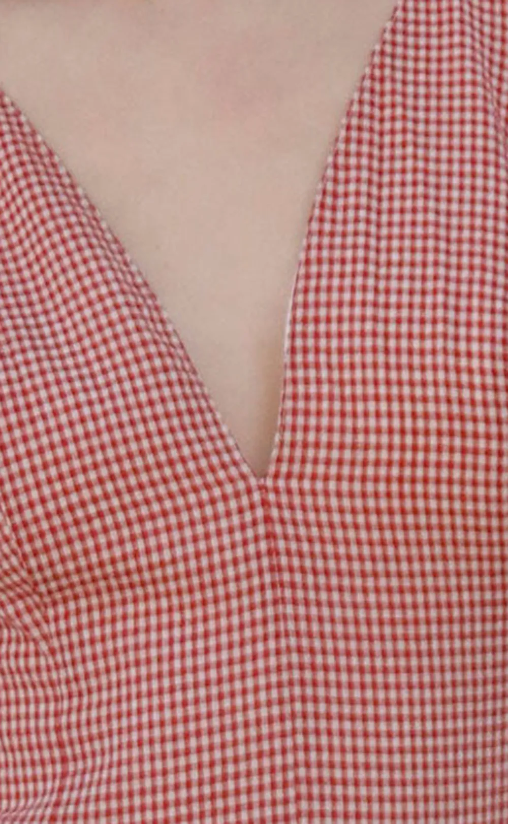 Red Gingham V Neck Ruffled Dress