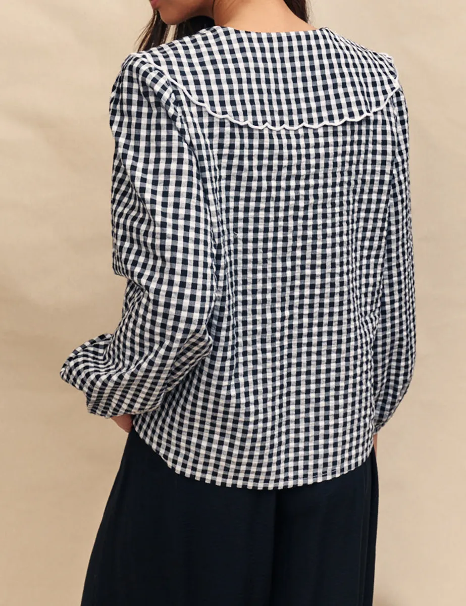 Black Gingham Long Sleeve Blouse