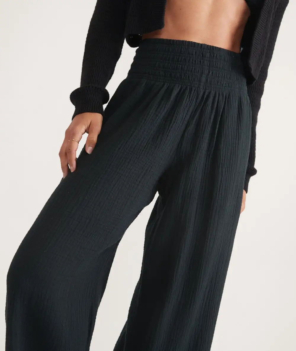Black Elastic-Waist Palazzo Pants