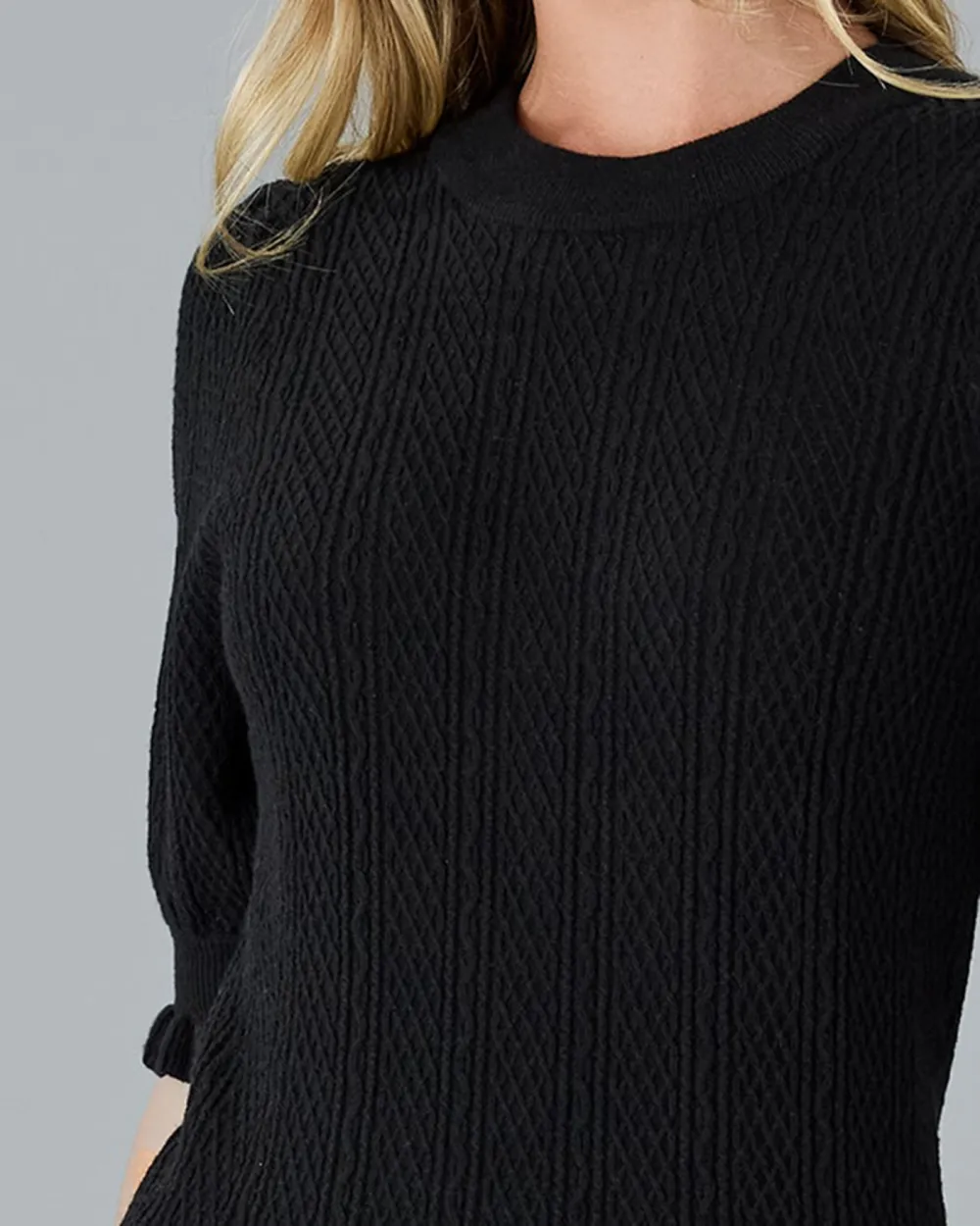 Black Textured Short Sleeve Sweater