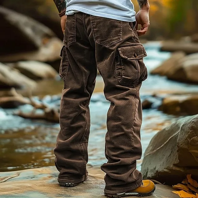 Men's Straight Leg Casual Corduroy Cargo Pants