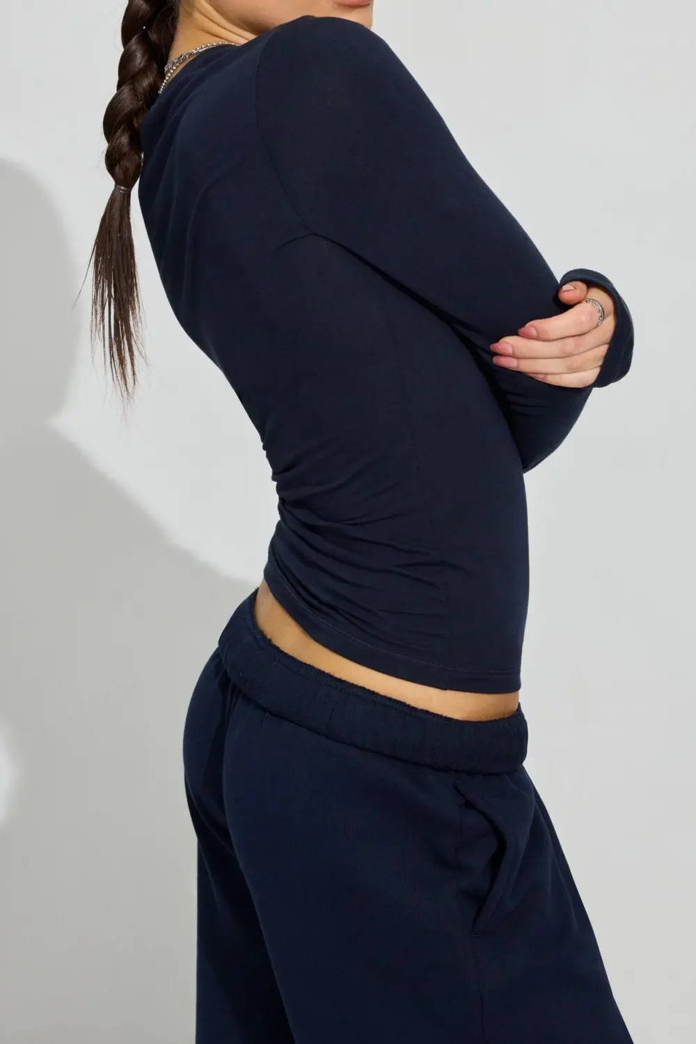 Navy Blue Long Sleeve Fitted Tee