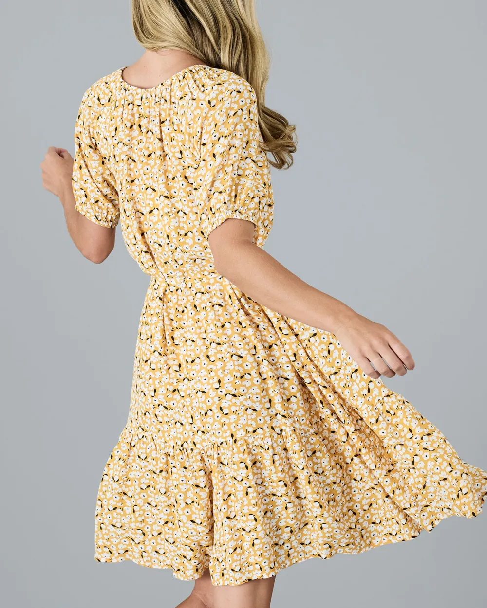 Yellow Floral Print Midi Dress
