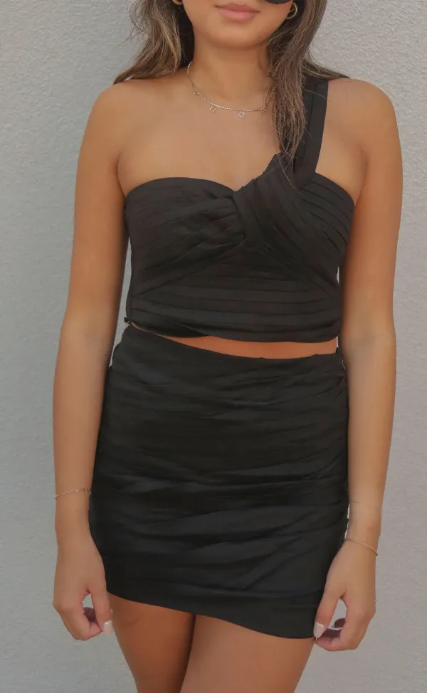 Strapless Ruched Crop Top and Skirt Set