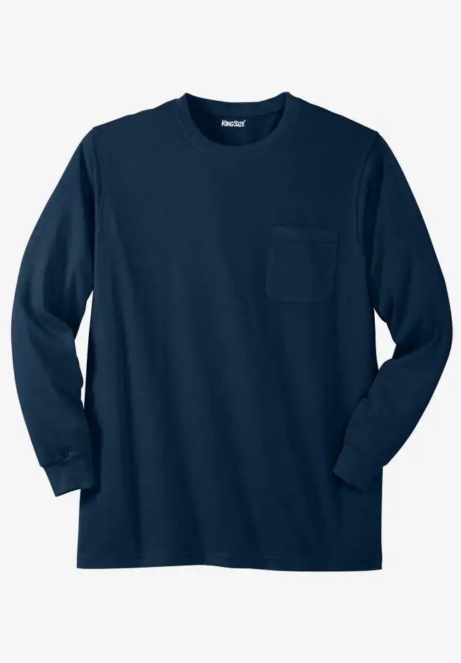 Shrink-Less™ Lightweight Long-Sleeve Crewneck Pocket T-Shirt