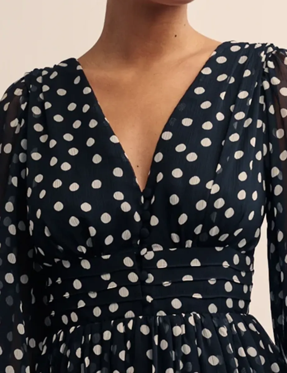 Polka Dot Puff Sleeve Midi Dress