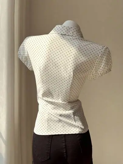 Polka Dot Collared Short Sleeve Shirt