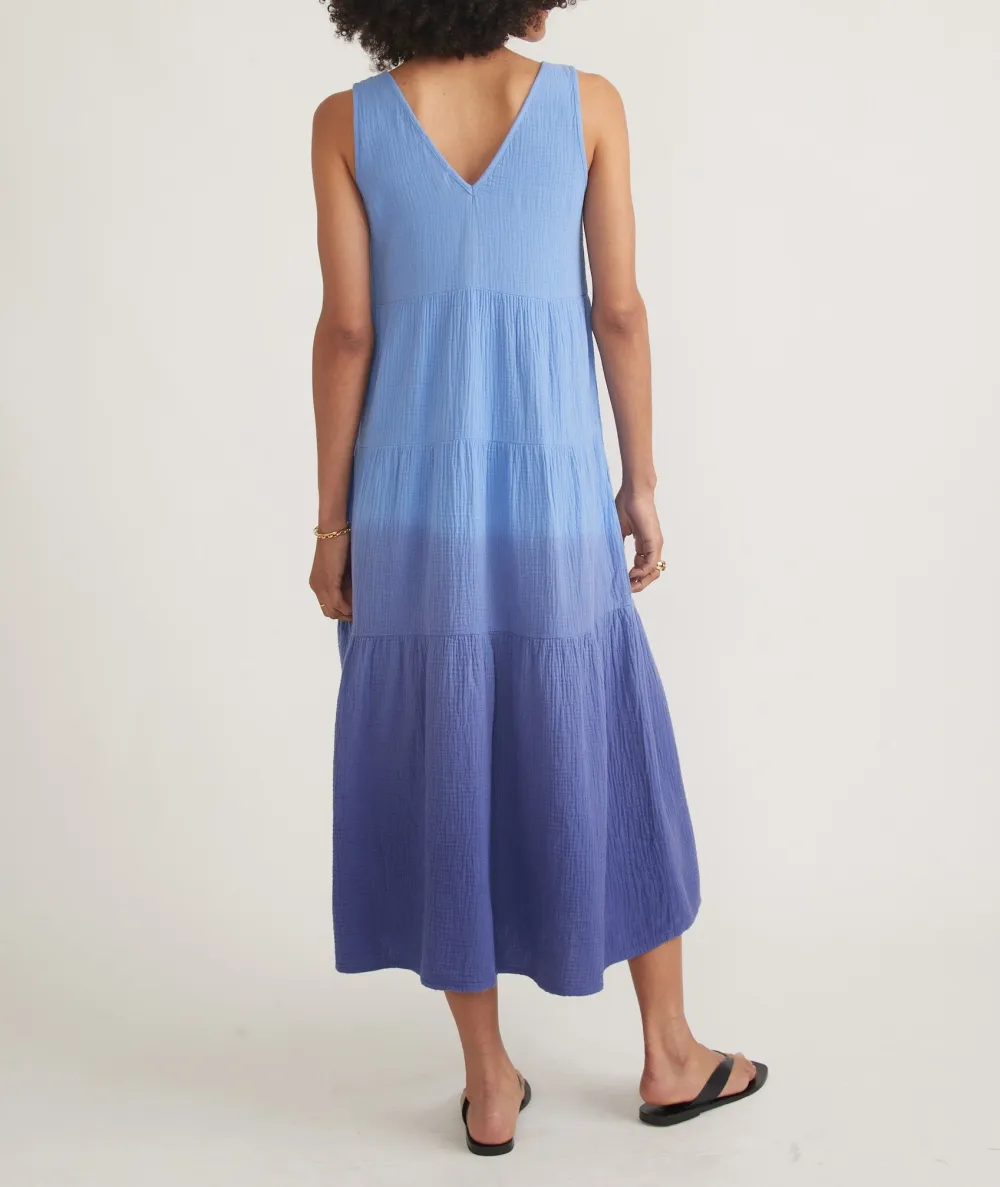 Blue Ombre Tiered Midi Dress