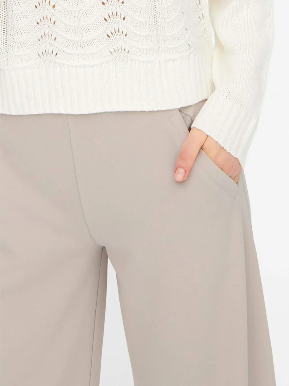 Wide-Leg Smooth Fabric Casual Style Pants