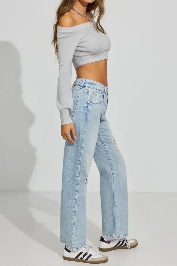 90s Straight Blue Distressed Jeans
