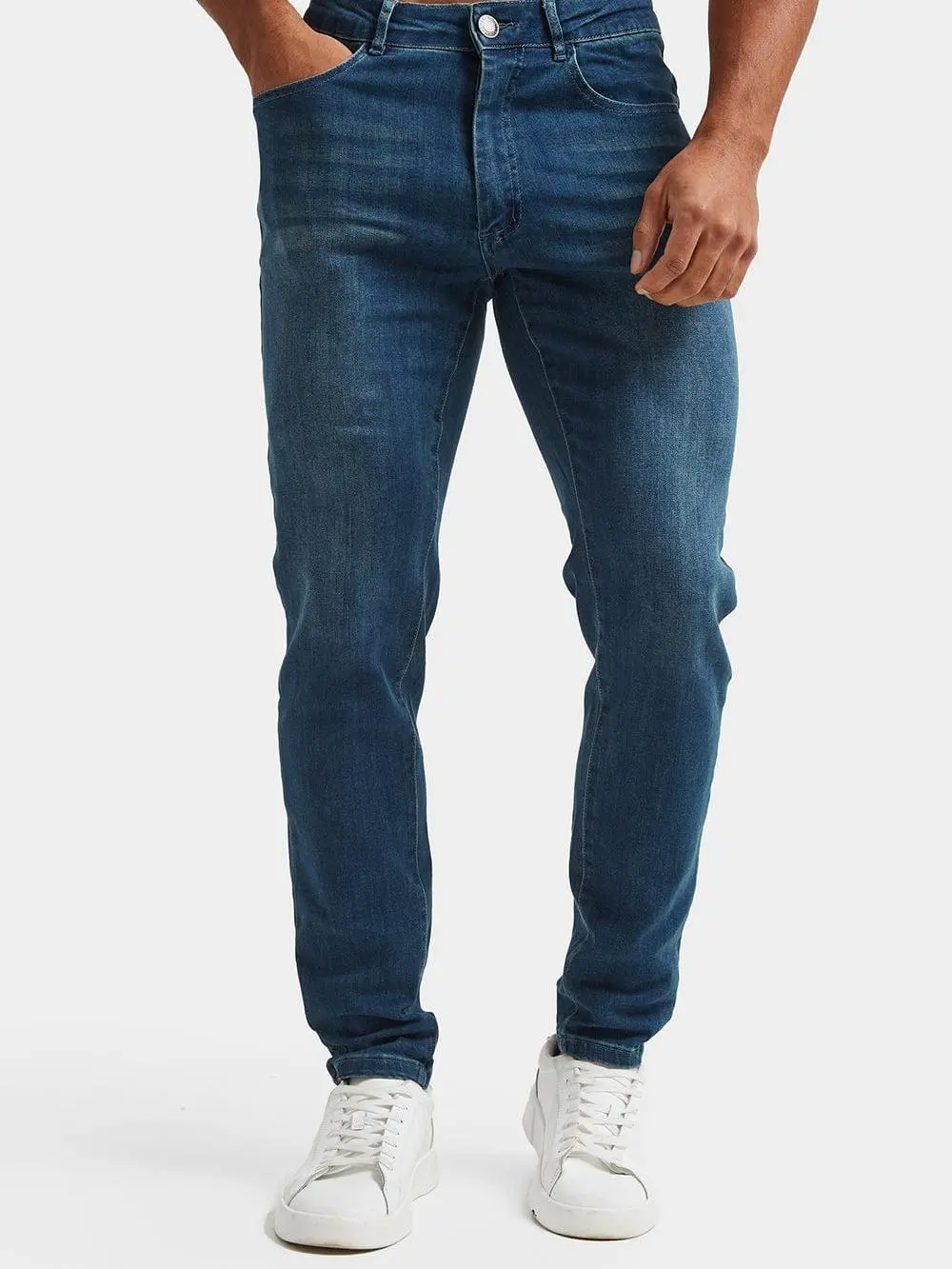 Mid Blue Casual Daily Athletic Jeans