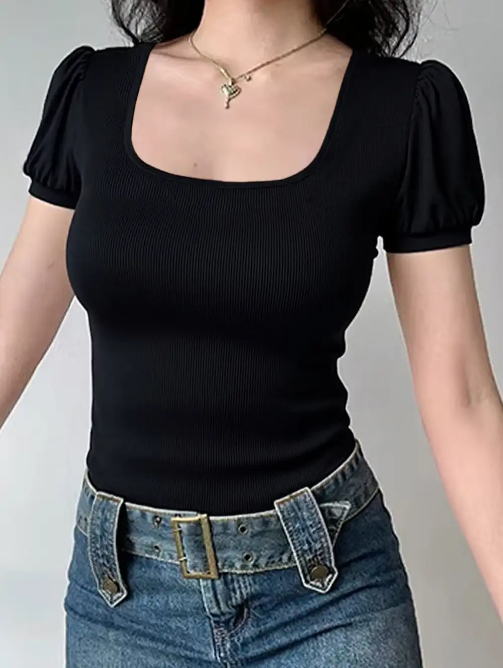 Backless Tie U Neck Slim T-Shirt