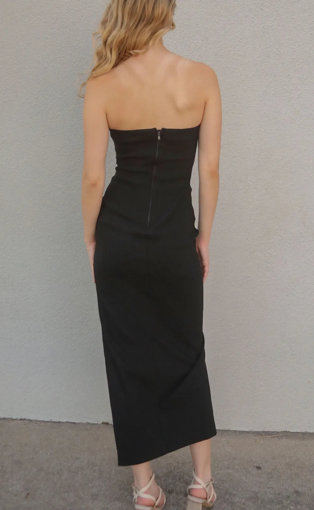 Black Strapless Asymmetric Maxi Dress