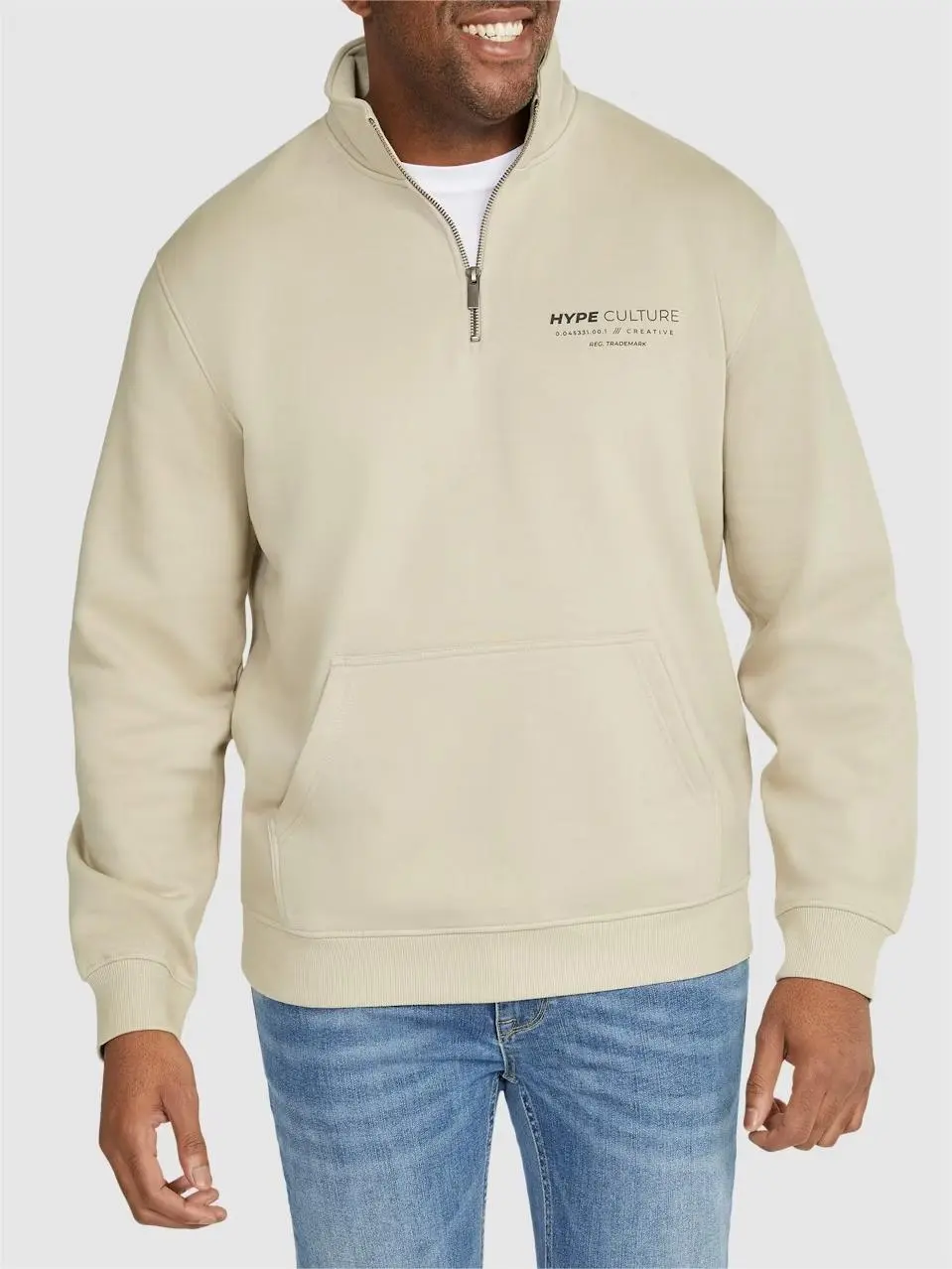 STONE PRINT ZIP NECK SWEAT