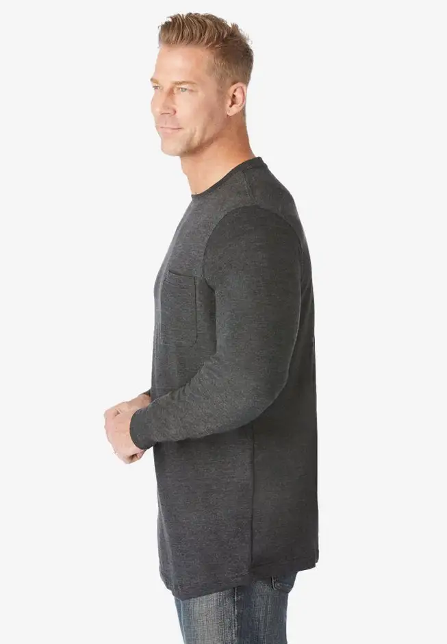 Shrink-Less™ Lightweight Long-Sleeve Crewneck Pocket T-Shirt