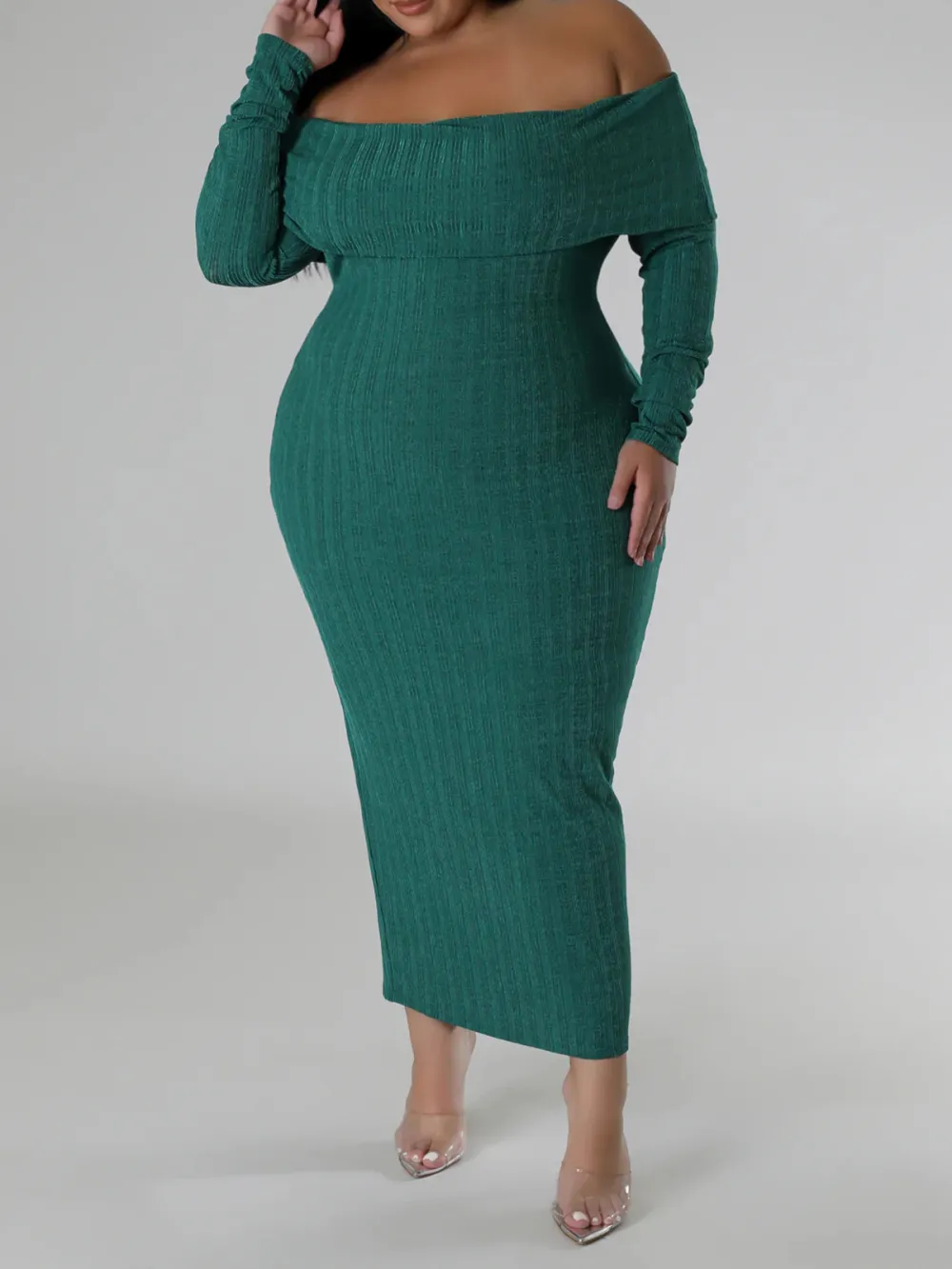 Long Sleeve Straight Neck Maxi Dress