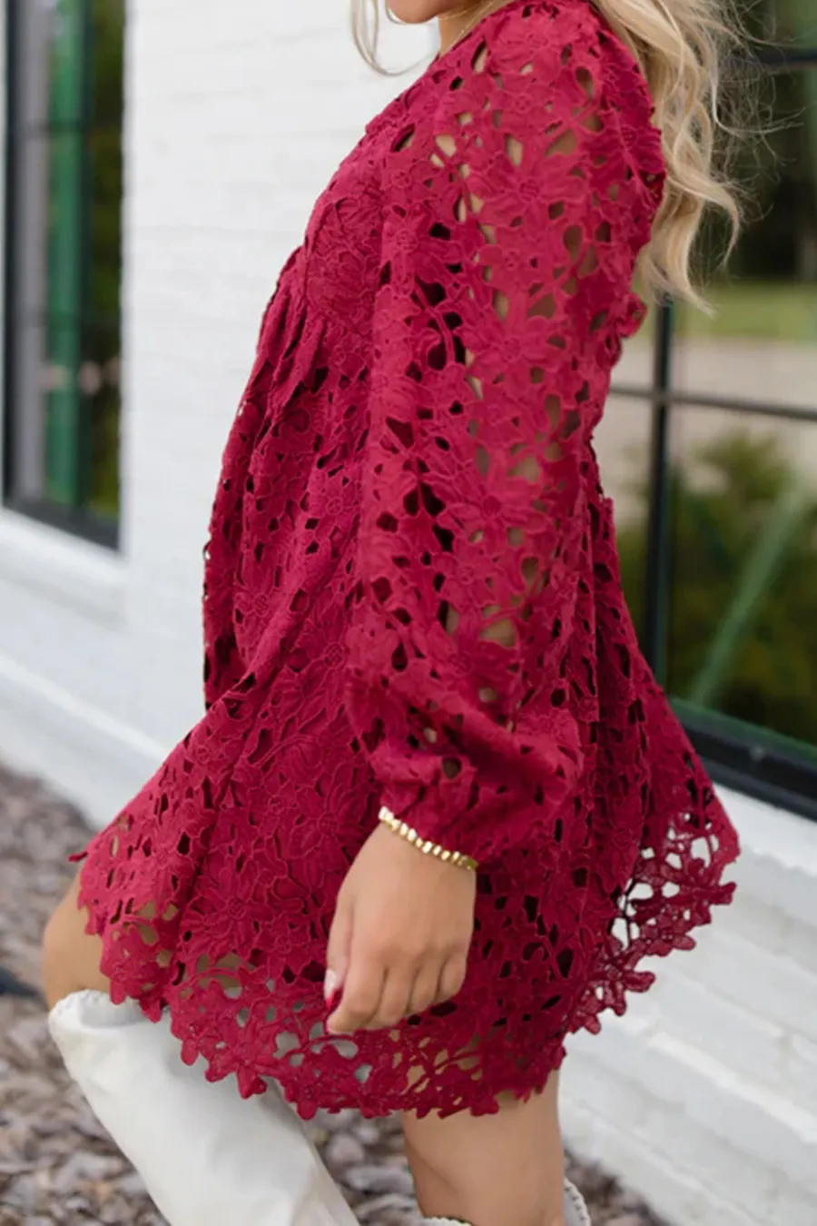 Burgundy Lace Babydoll Mini Dress