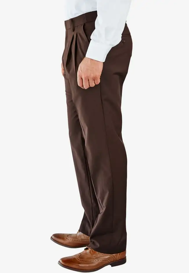 No Hassle Classic Fit Expandable Waist Double-Pleat Dress Pants