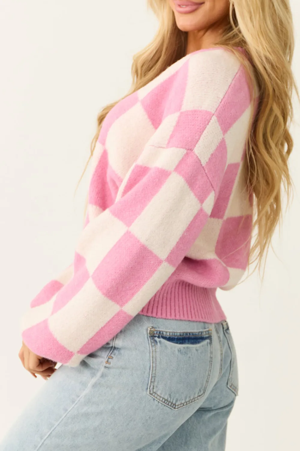 Bubblegum and Cream Checkered Print Cardigan