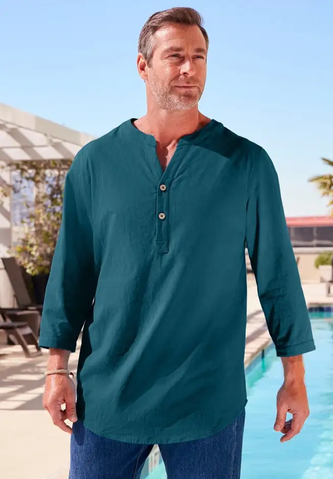 Gauze Mandarin Collar 3/4 Sleeve Shirt