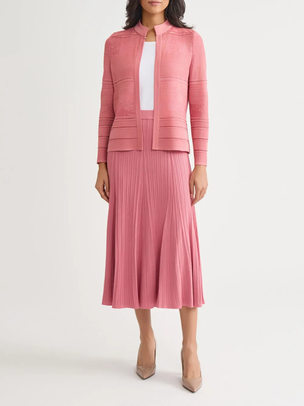 Solid Color Stand Up Collar Knitted Jacket