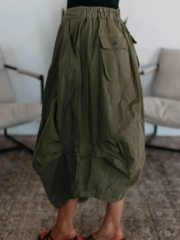 Drawstring Cargo Midi Skirt