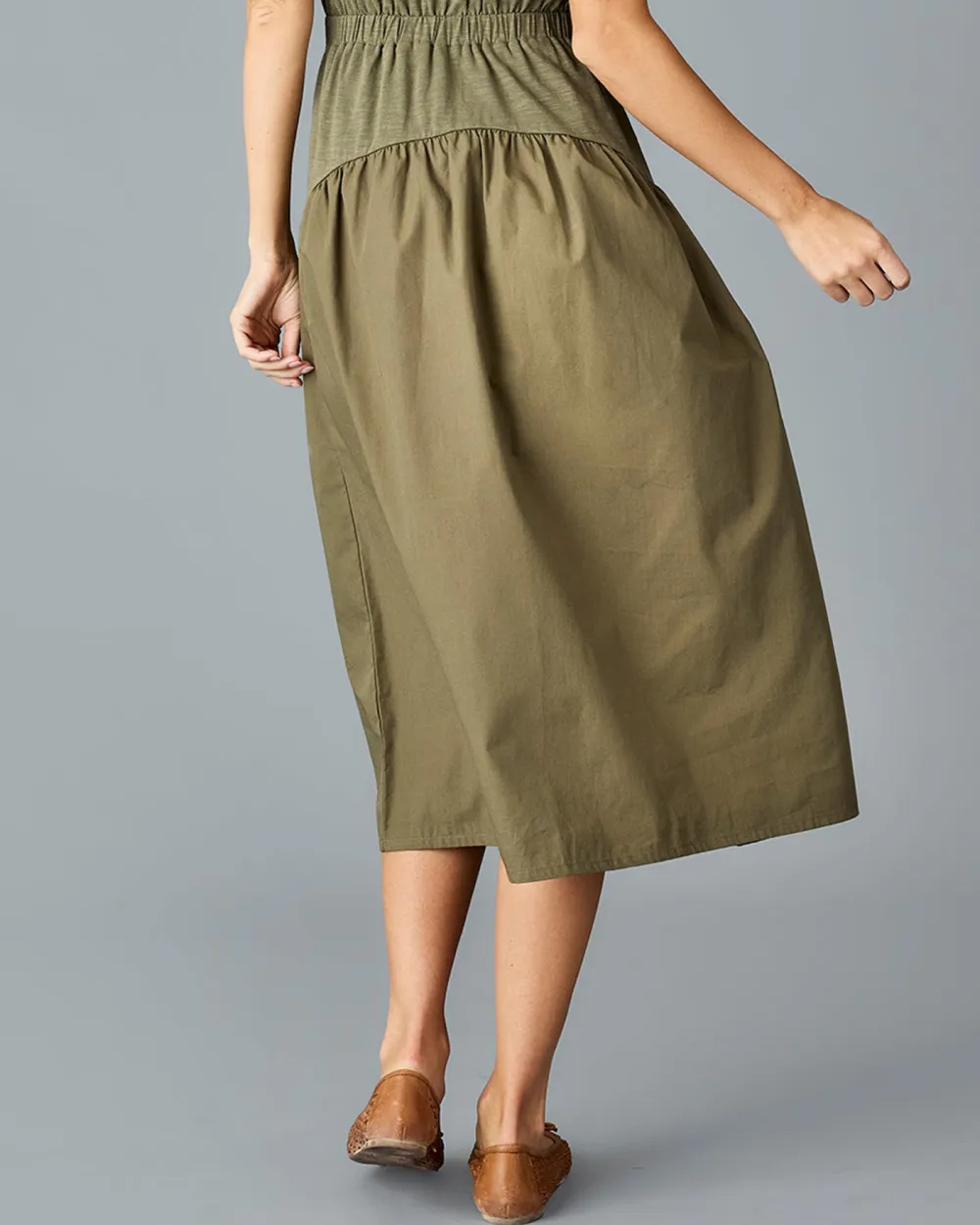 Olive Green Ruched Waist Dress