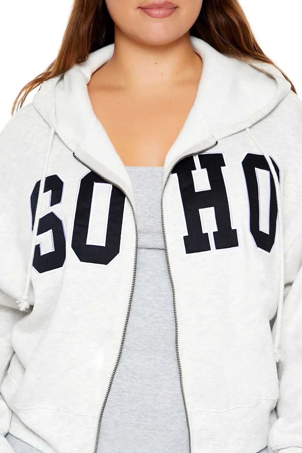 Plus Size Letter Print Zip-Up Hoodie