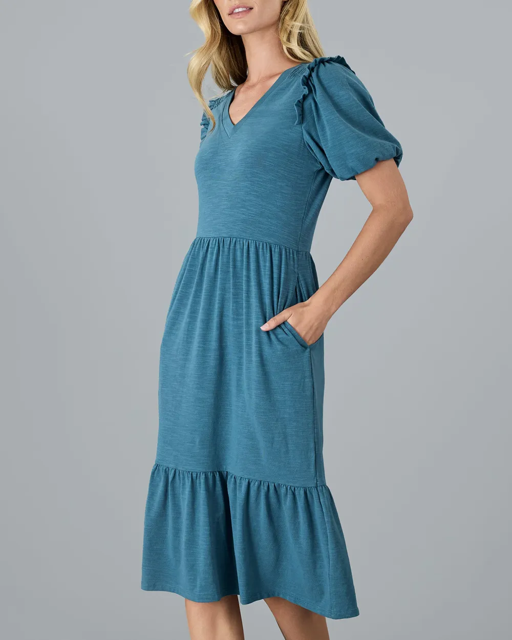 Blue Ruffled Hem Dress