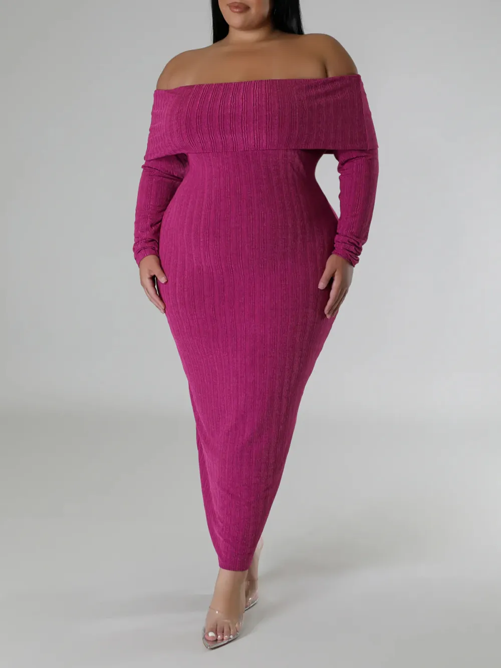 Long Sleeve Straight Neck Maxi Dress