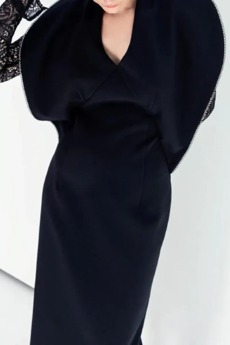Mesh Insert Wrap Style Midi Dresses