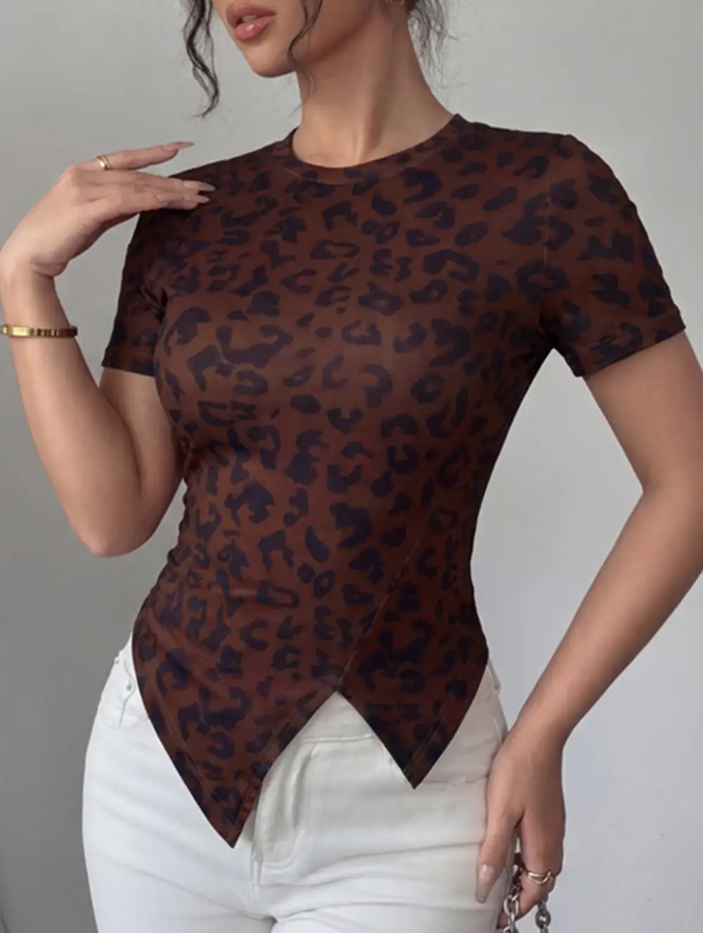 Floral Slit Slim-Fit T-Shirt