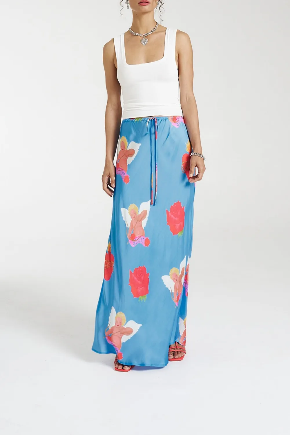 Daily Holiday Floral Print Blue Skirt