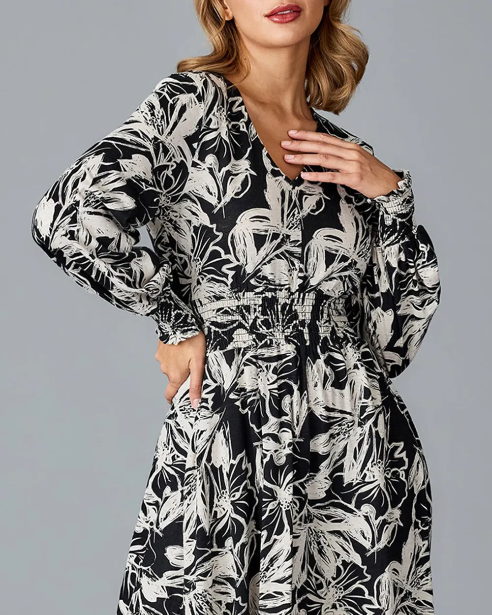 Black Floral Wrap Dress