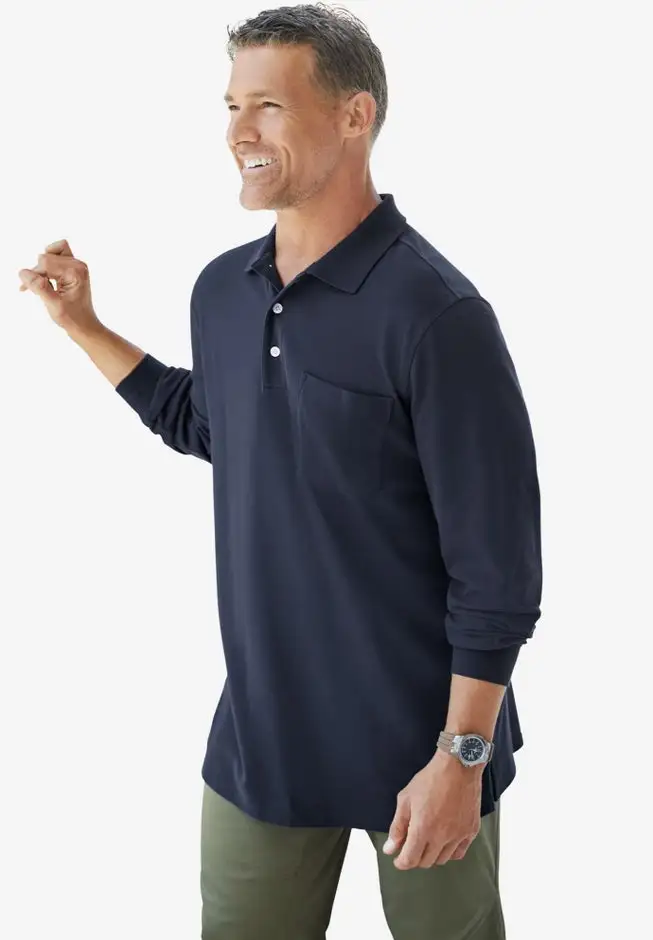 Longer-Length Long Sleeve Shrink-Less™ Cotton Polo