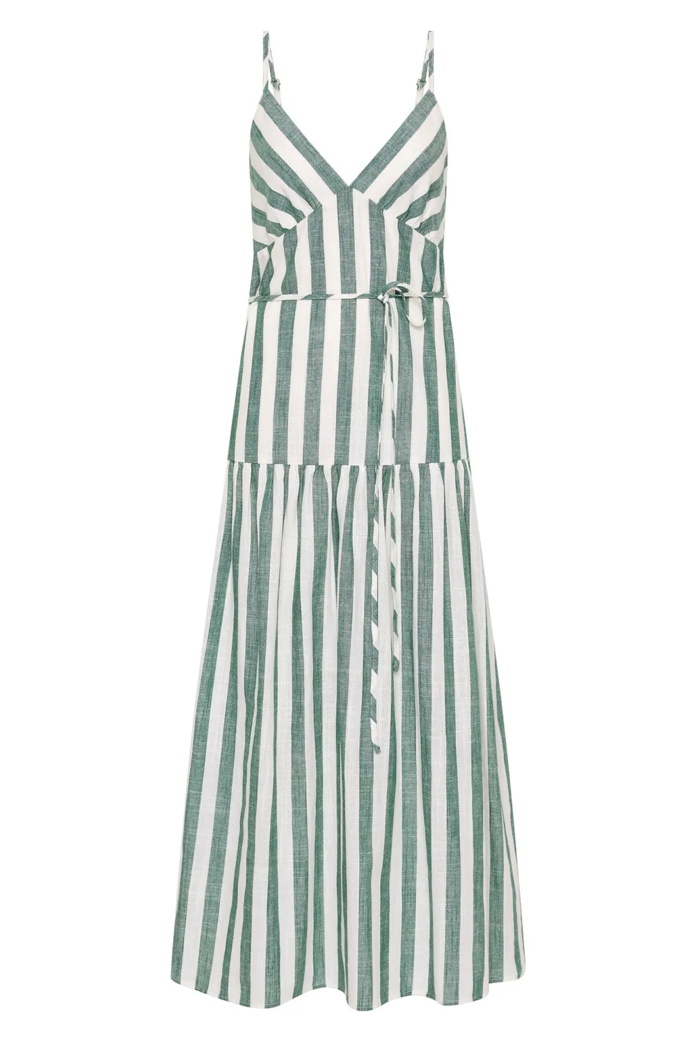 Classic Forest Green Stripes V-Neck Dress
