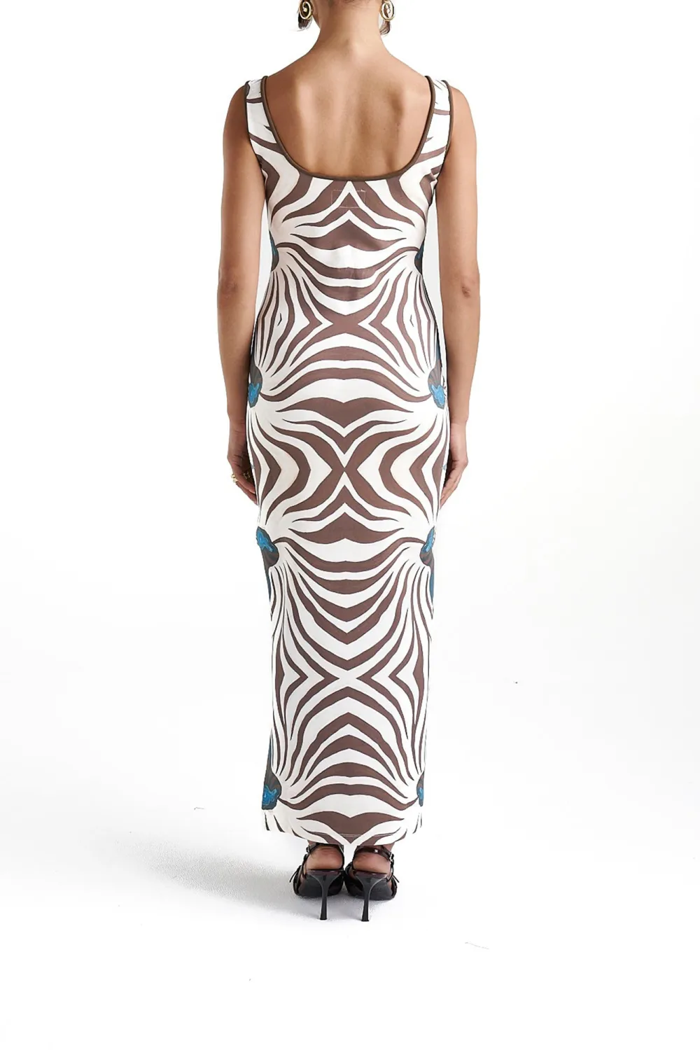 Brown Low-Neck Slimming Zebra-Print  Dresses