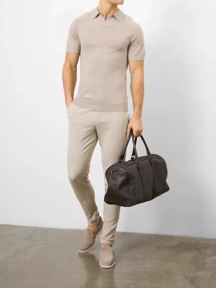 Wheat Marl Merino Wool Soft Simple Polo Shirt
