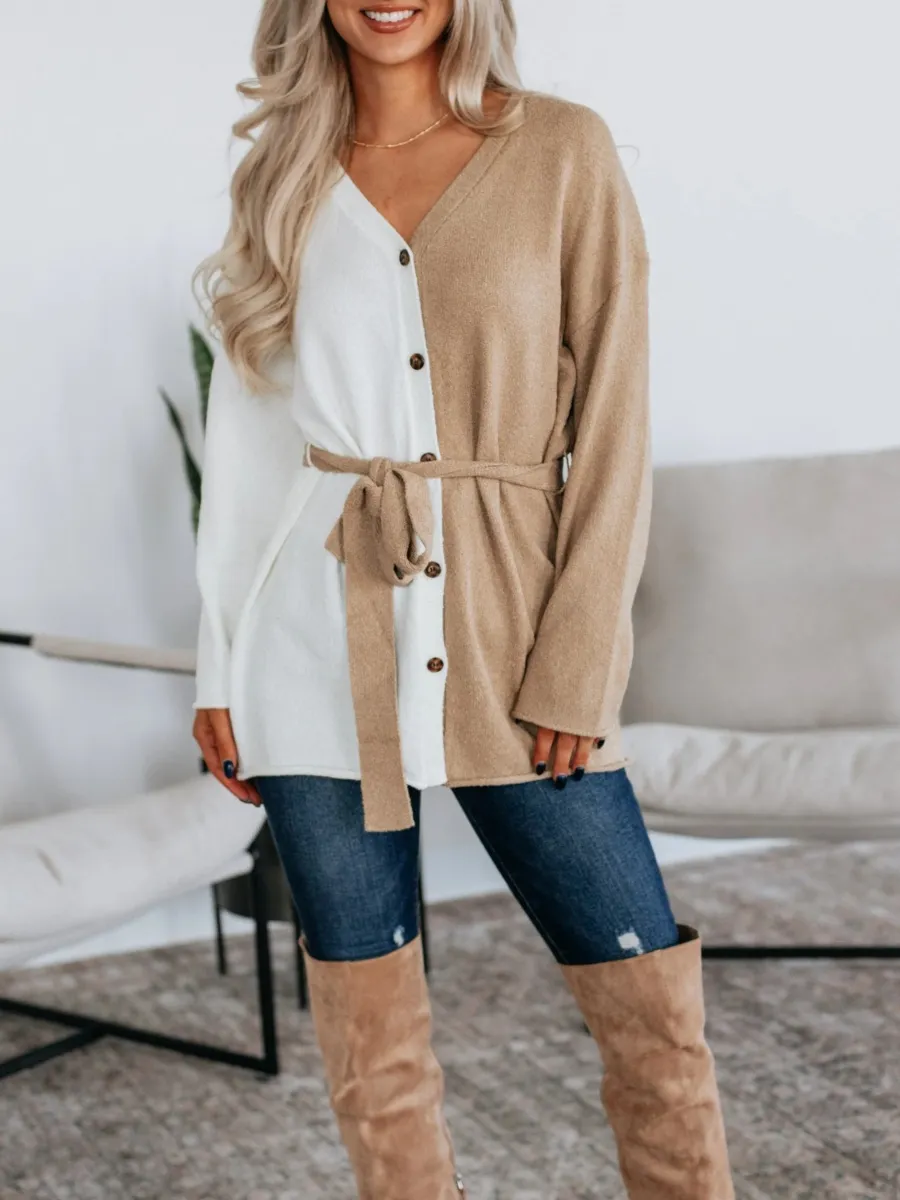 Two-Tone Belted Cardigan