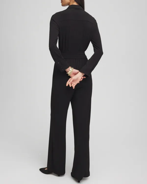 Black Long Sleeve Belted Jumpsuit
