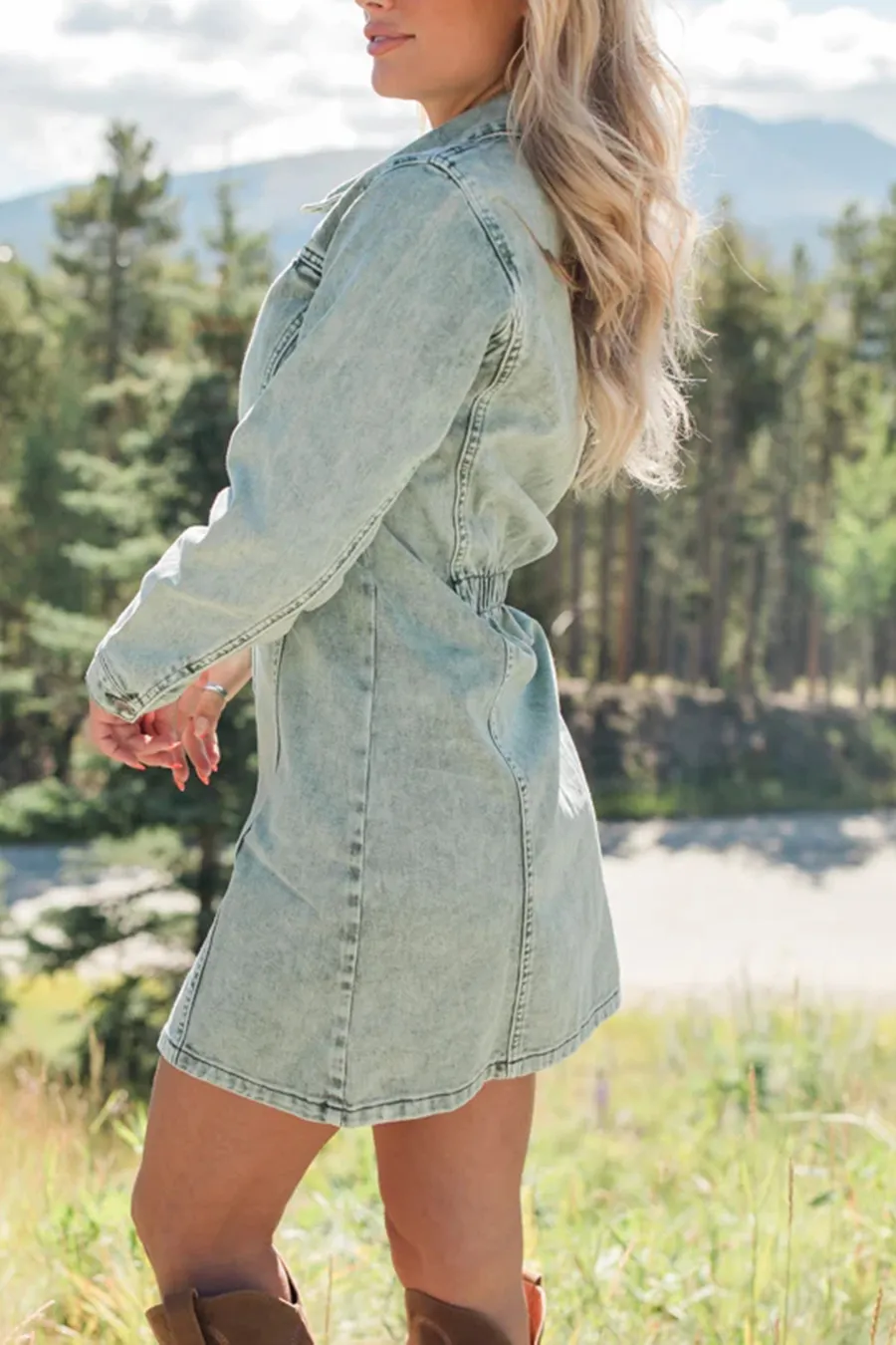 Olive Denim A-Line Dress