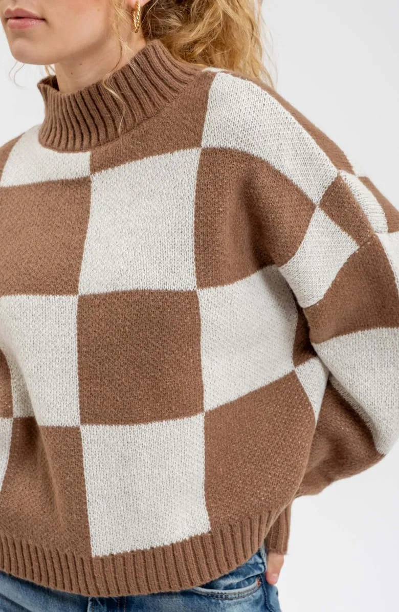 Check Mock Neck Sweater