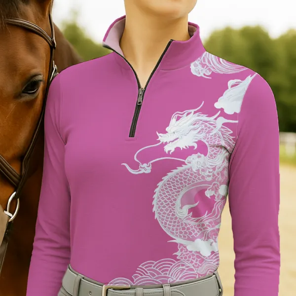 Women's Riding Style Equestrian Dragon Print Long Sleeve Casual Shirt