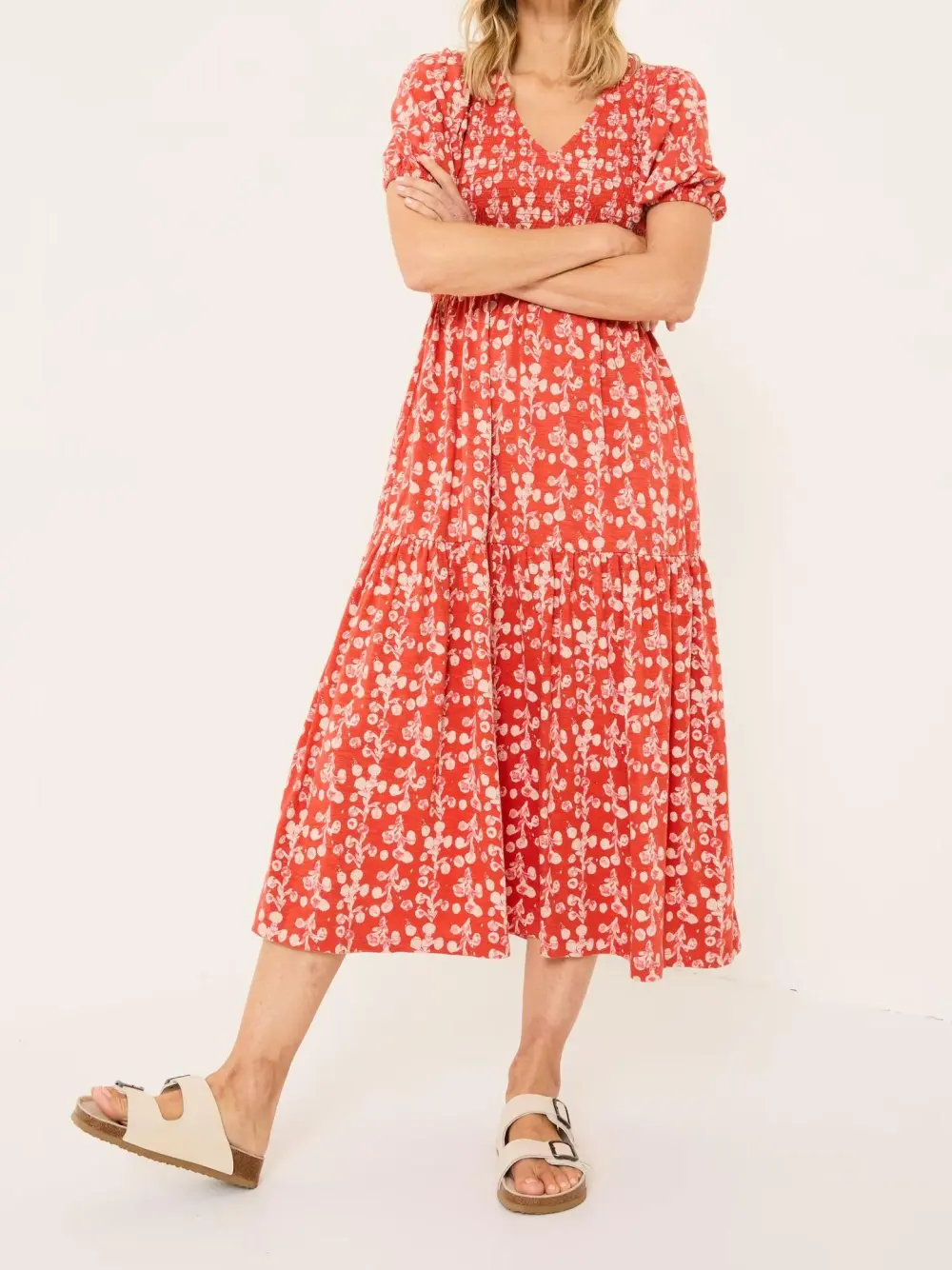 Burnt Orange Floral Midi Dress