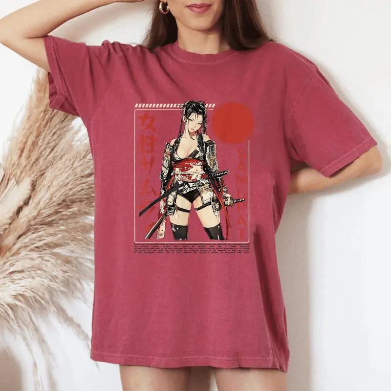 Samurai Warrior Waifu Girl Japanese Ukiyo-E Manga Samurai Women's Oversized Comfort T-Shirt