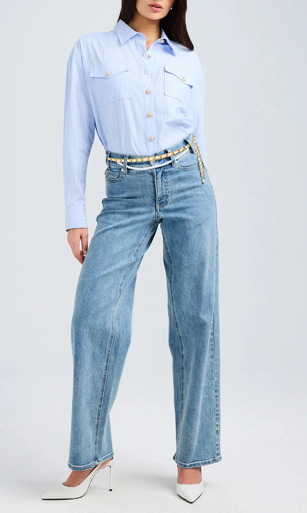 Sky Blue Pinstripe Button-Down Shirt