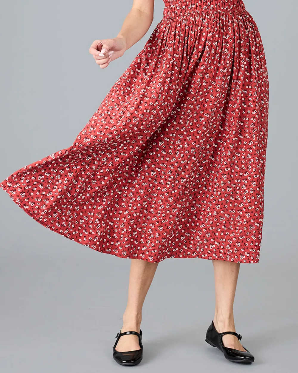 Red Mini Floral Print Midi Dress