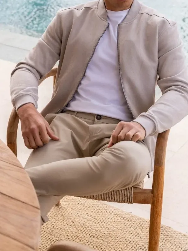 Stone Suede Daily Leisure Bomber Jacket