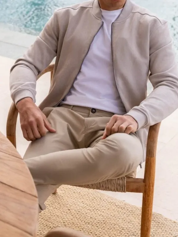 Stone Suede Daily Leisure Bomber Jacket
